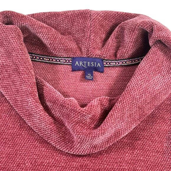 Artesia Sweater Women XL Mauve Purple Stretch Cold Shoulder Cowl Neck Boho Top - Picture 8 of 12